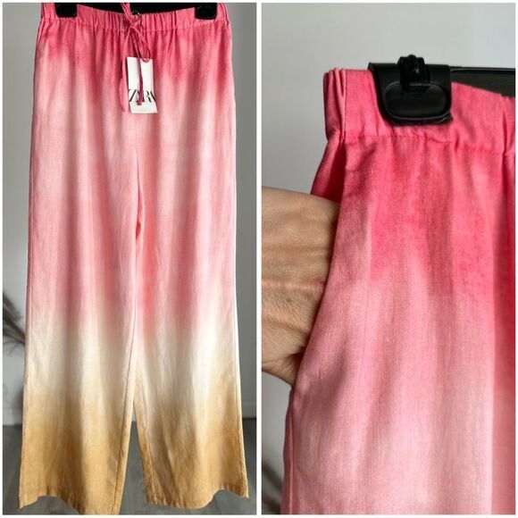 Zara Linen Blend Multicolored Pants Wide New - Picture 1 of 2